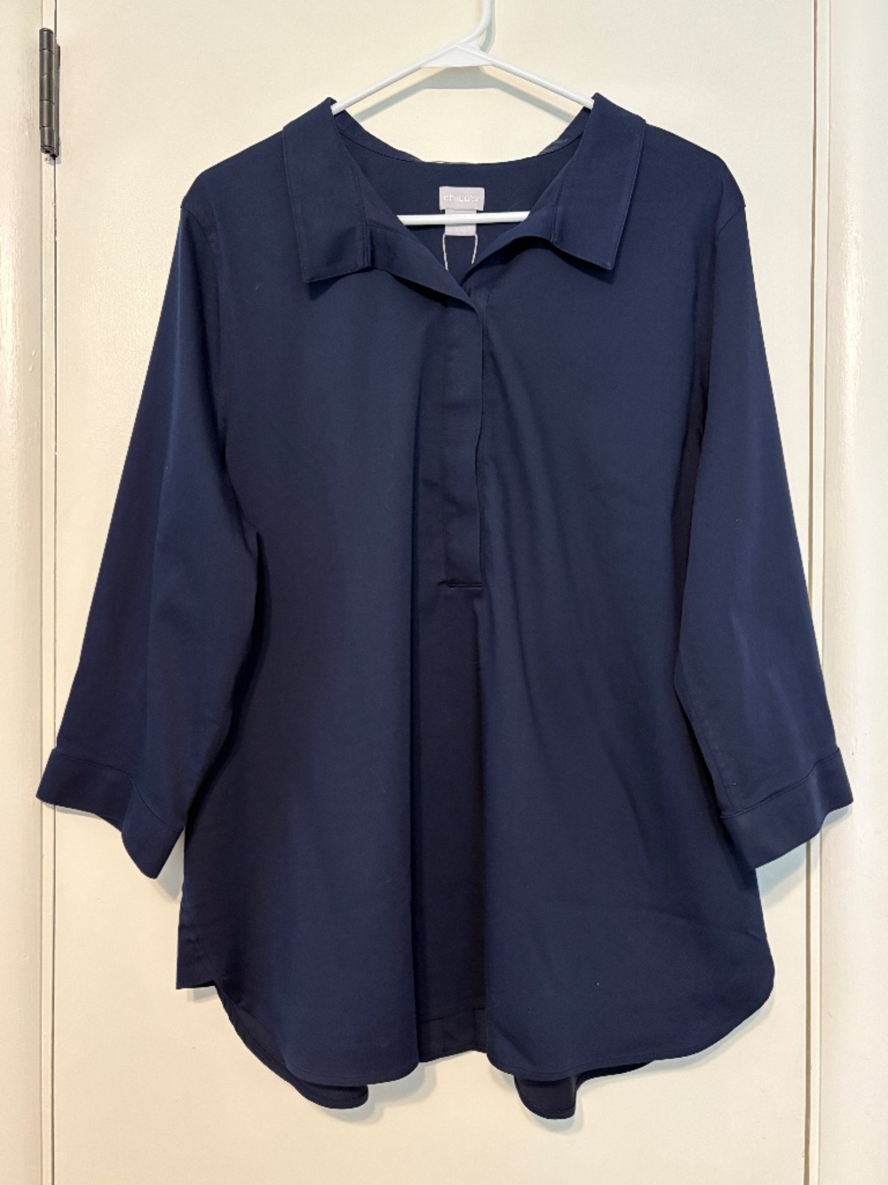Chico's Women's No-Iron Button-Back Popover Tunic Shirt Top Size 16/XL Navy NWT